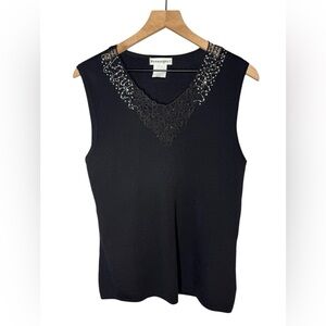 Parkhurst Women’s Black Sleeveless Top Rhinestone Embellished V-Neck Tank Sz XL